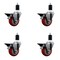 Service Caster 3.5'' Red Poly Swivel 1-1/2'' Expanding Stem Caster Set with Brake, 4PK SCC-EX20S3514-PPUB-RED-PLB-112-4 - alternate 1